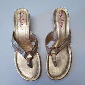 Lilly Pulitzer Gold McKim Straw Wedge Thong Sandals